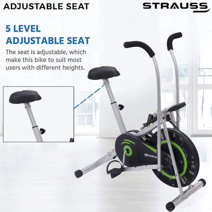 Strauss Stayfit Exercise Bike: Adjustable Resistance, Cushioned Seat, LCD Monitor, Max Weight 120Kg, Green.