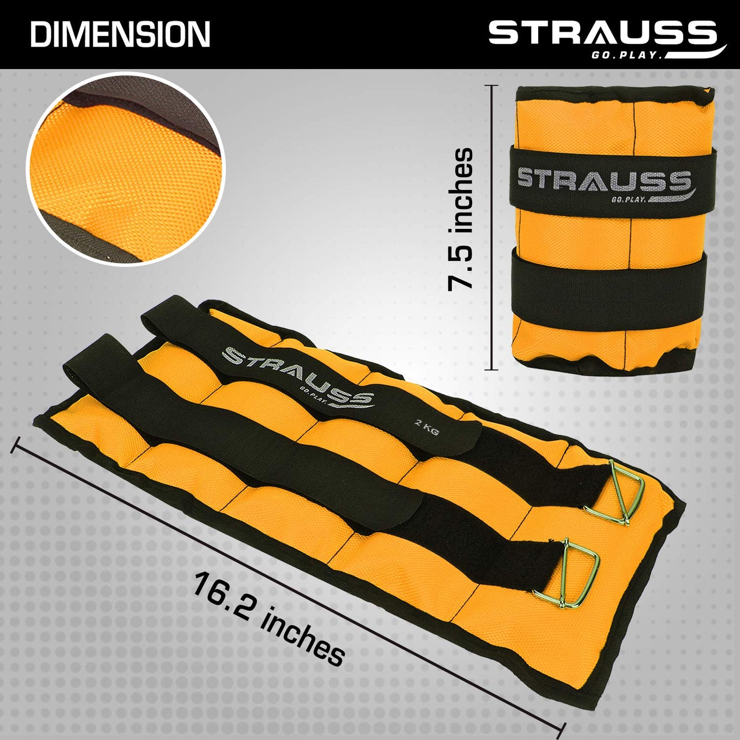 Strauss Adjustable Ankle/Wrist Weights 2KG each, ideal for walking, running, jogging, cycling, gym workout, strength training. Easy to use. Yellow.