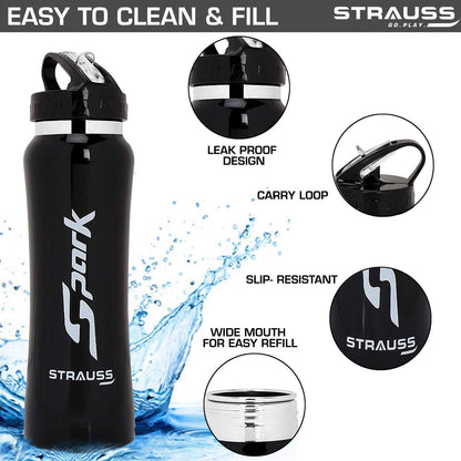 STRAUSS Spark Stainless Steel Water Bottle Metal Finish  Sipper Bottle  Gym Bottle