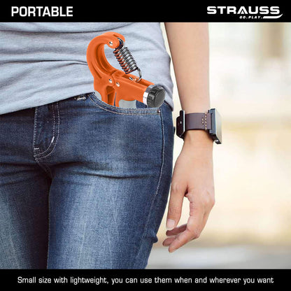 Strauss Adjustable Hand Grip with Counter, 10KG-60KG Resistance, Ideal for Forearm Exercises & Strength Building for Men & Women, Orange