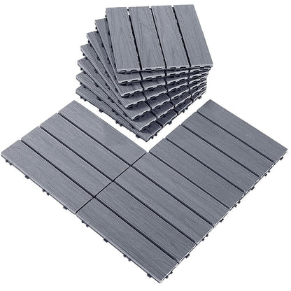 Cheston Interlocking Tiles, Wooden Floor Sheets, Indoor/Outdoor, Weather & Water Resistant, 12x12 Deck Tiles, Set of 8, Dusk Grey