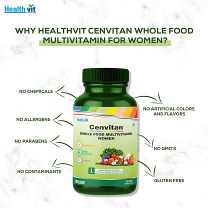 Healthvit Cenvitan Plant-Based Multivitamin for Women, enriched with Vitamins, Minerals, Greens, Superfood Fruits, Herbs. 60 Tablets, Pack of 2.