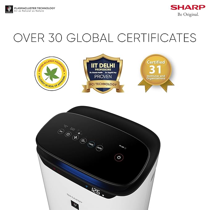 SHARP Room Air Purifier Fp-J60M-W With High Density Plasmacluster Ion Technology