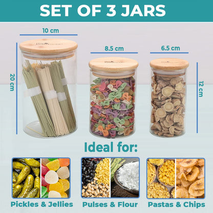 The Better Home Borosilicate Glass Jar Set, 4 Pack, 1000ml, Air Tight Kitchen Storage Containers with Lids.