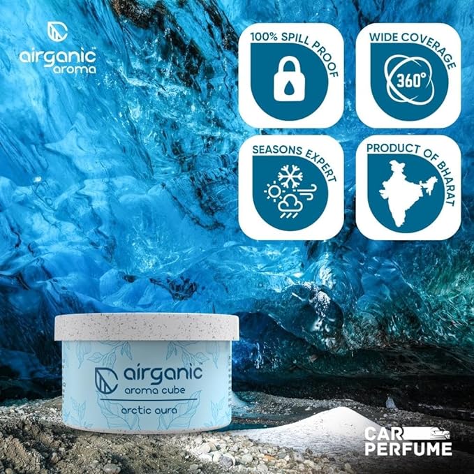 Airganic Aroma Car Freshener Combo Pack  Gel Can Glacier Blue  Aroma Cube Artic Aura air fragrance