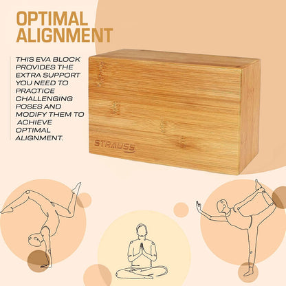 Strauss Wooden Yoga Block: Non-Slip, Improves Poses, Balance, Flexibility, Strength Training, Deepens Yoga Poses, Brown.