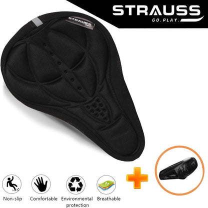 Strauss Saddle Seat Cover with Anti-Slip Granules  Soft Thick Padding  Superior Comfort Breathable Design  Comes with Adjustable Rope Straps  Fits All Cycles Black