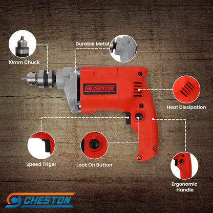 Cheston 10mm Drill Machine DRILL WITH 13HSS AND 1 WALL BIT