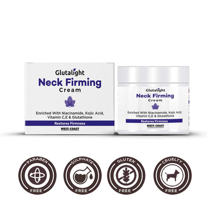 Glutalight Neck Firming Cream: Glutathione, Vitamin C, Vitamin E, Niacinamide, Kojic Acid. Evens and brightens skin tone - 50gm.