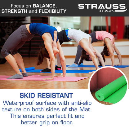 STRAUSS Yoga Mat with Carry Bag  Anti-Slip Exercise Mat for Women  Men  Home Gym Workout Yoga Pilates  Eco-friendly  Non-Slip Surface  Lightweight  Durable  6mm Green