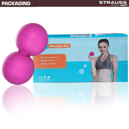 Strauss Yoga Lacrosse Massage Dual Peanut Ball for Physiotherapy, Deep Tissue, Trigger Point Therapy, Muscle Knots, Pain Relief, Pink