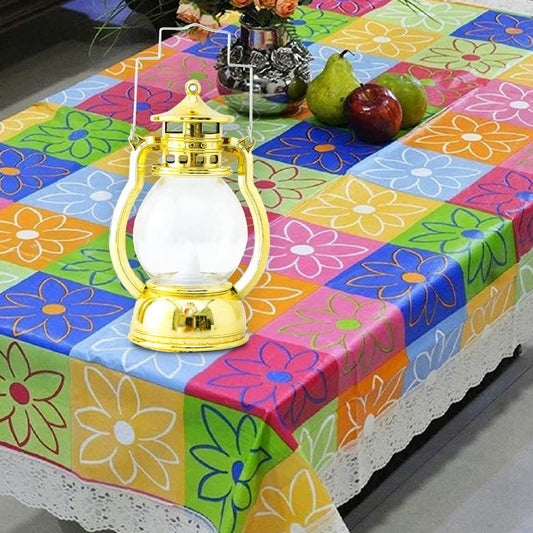 Kuber LED Lantern Lamp and Table Cover  Lamp Battey Operated Flameless Yellow Light Color- Gold  Table Multicolor PVC