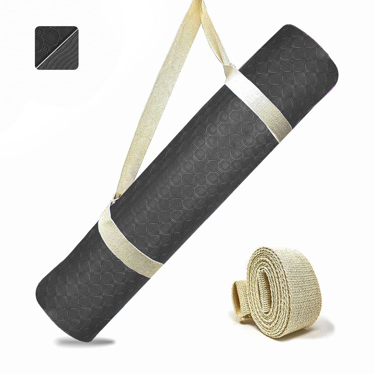 Strauss Anti Skid TPE Yoga Mat with Carry Strap 6mm Black