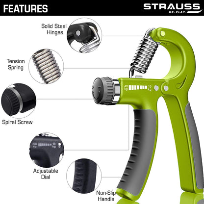 Strauss Adjustable Hand Grip 10KG-40KG for Home Gym Workouts, Perfect for Finger, Forearm, Hand Exercises, Strength Building for Men & Women.