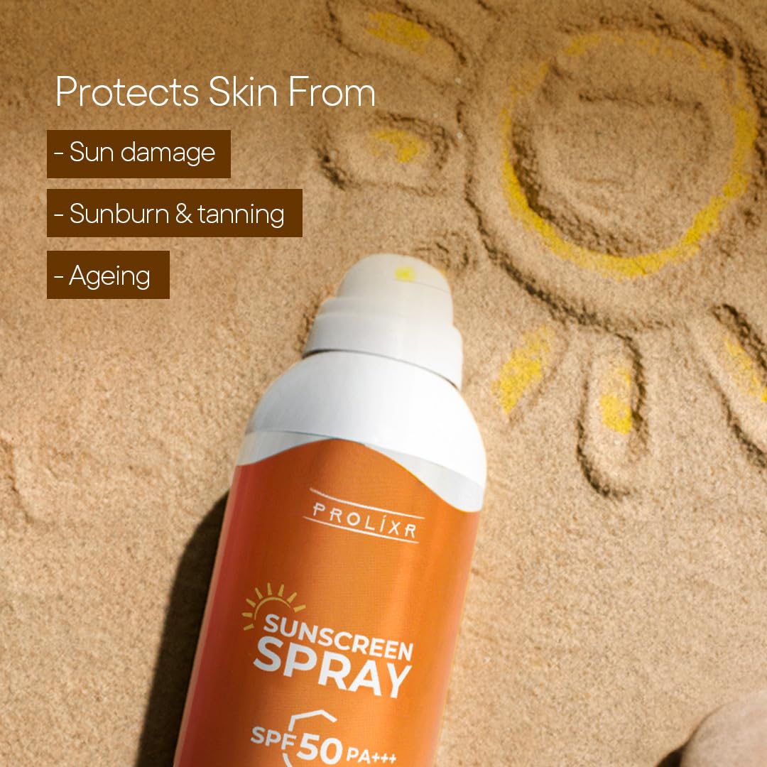 Prolixr Oil Free Sunscreen Spray SPF 50 PA UVA/UVB, Matte, Lightweight, Non-Greasy, No White Cast, Water Resistant, 100ml, for All Skin Types.