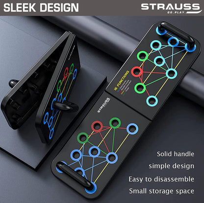 Strauss Multifunctional Portable Push Up Board 16 in 1 Body Building Exercise Tools  Durable  Foldable  Push Up Board for Men-Women