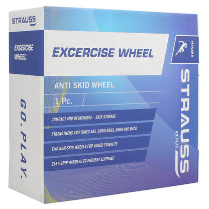 Strauss Double Wheel Ab Exerciser with Knee Mat, Anti-Skid Base, Non-Slip Handles, Dual Ab Exercise, Core Workout, Home Use, Blue.