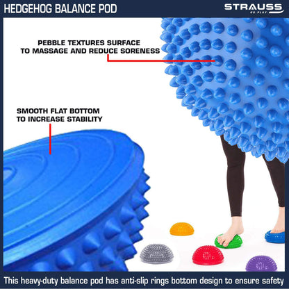 Strauss Hedgehog Balance Pods for Kids & Adults: Foot Massage, Stability Training, Yoga, Gymnastics, Core Strength - Blue