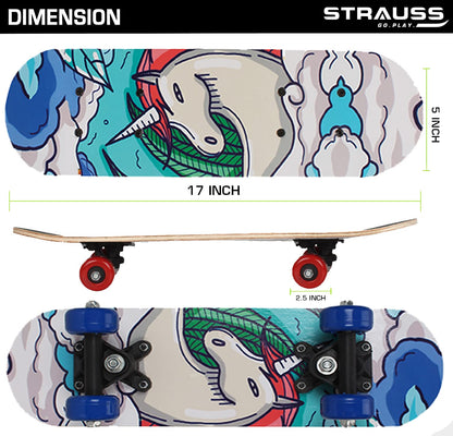 Strauss Kids Skateboard White Horse  43 CM Maple Wood Skateboard for Kids Upto 5 Years  Recommended for Boys and Girls  Beginner