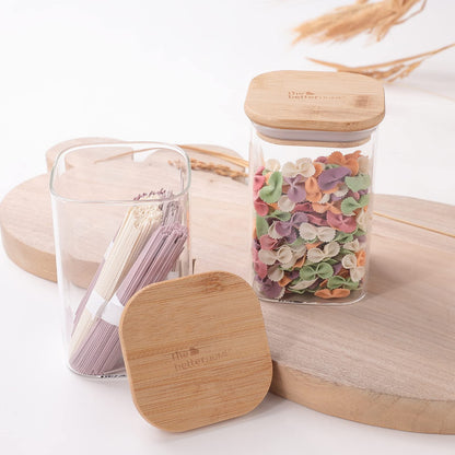 The Better Home 2 Kitchen Containers Set with Bamboo Lid, Rectangular Transparent Airtight Borosilicate Glass Jars, 600 ml Each.