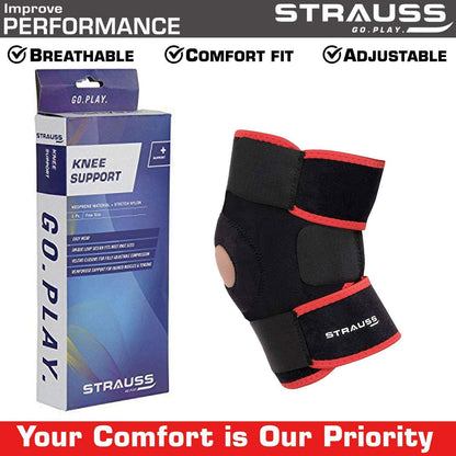 STRAUSS Adjustable Knee Support Patella Free Size Black Single