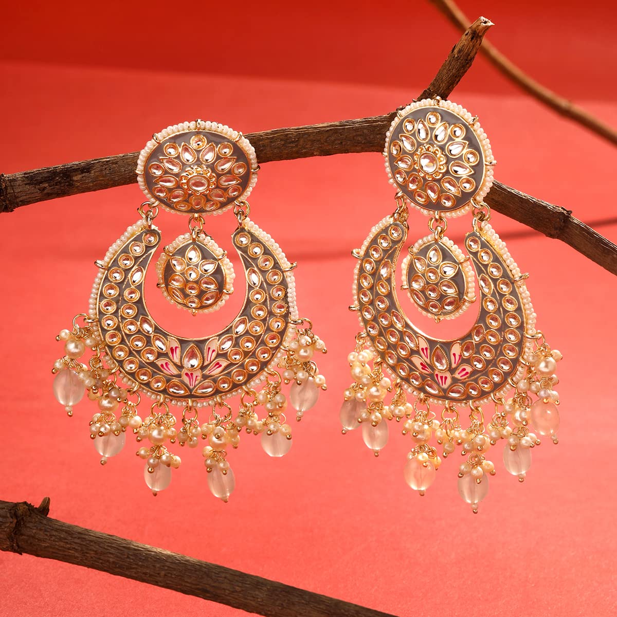 Yellow Chimes Earrings for Women and Girls Traditional Meenakari Chandbali  Gold Toned Grey Meenakari Chandbali Earrings  Birthday Gift for girls and women Anniversary Gift for Wife