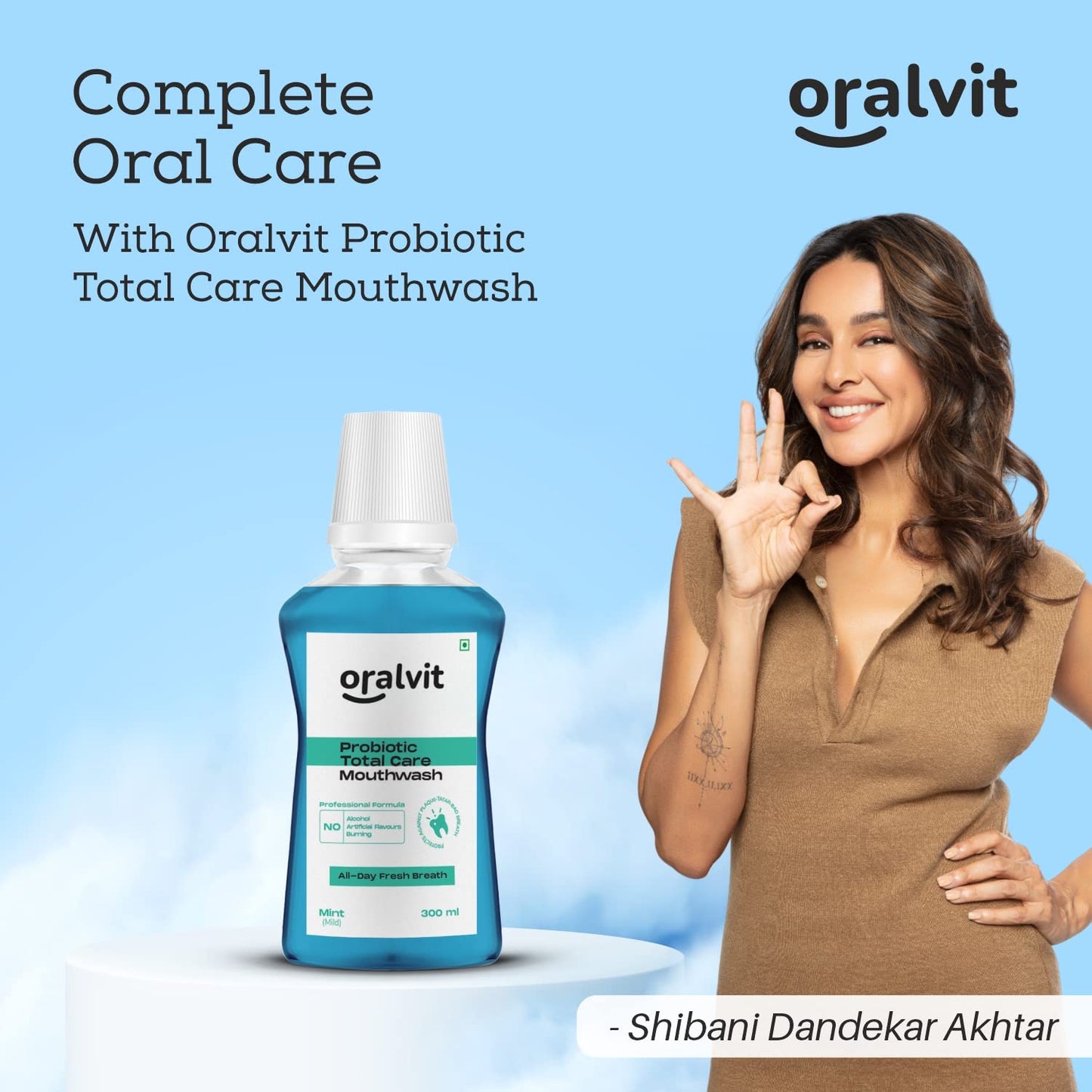 Oralvit Probiotic Total Care Mouthwash with Mild Mint  No Alcohol No Burning Sensation No Artificial Flavour  For Men  Women  300ml