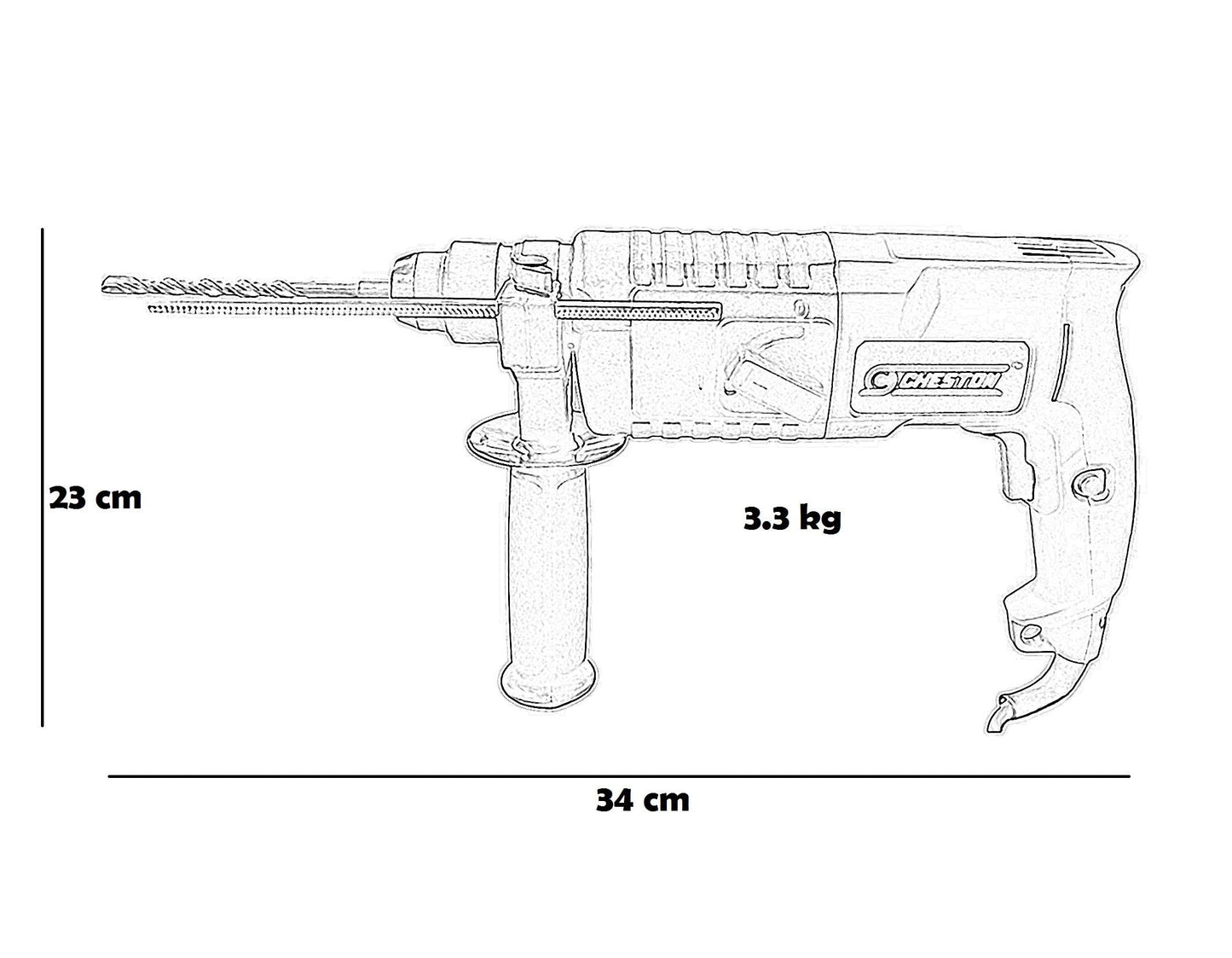 Cheston Rotary Hammer Drill 20MM 500W, 850RPM, 3 Functions, Vibration Control, SDS-Chuck, Heavy Duty for Concrete/Metal, Includes Drill Bits & Tool Box