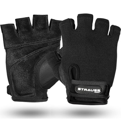 STRAUSS Stretch-Back Gym Gloves with Leather Palm Medium