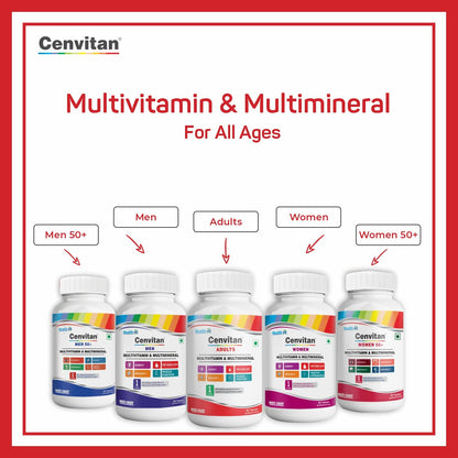 Healthvit Cenvitan Adults Multivitamin with 26 Nutrients for Energy, Immunity, Muscle Function - 60 Tablets, Pack of 2