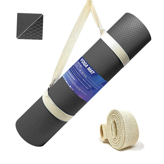 Strauss Anti Skid EVA Yoga Mat with Carry Strap 4mm Black