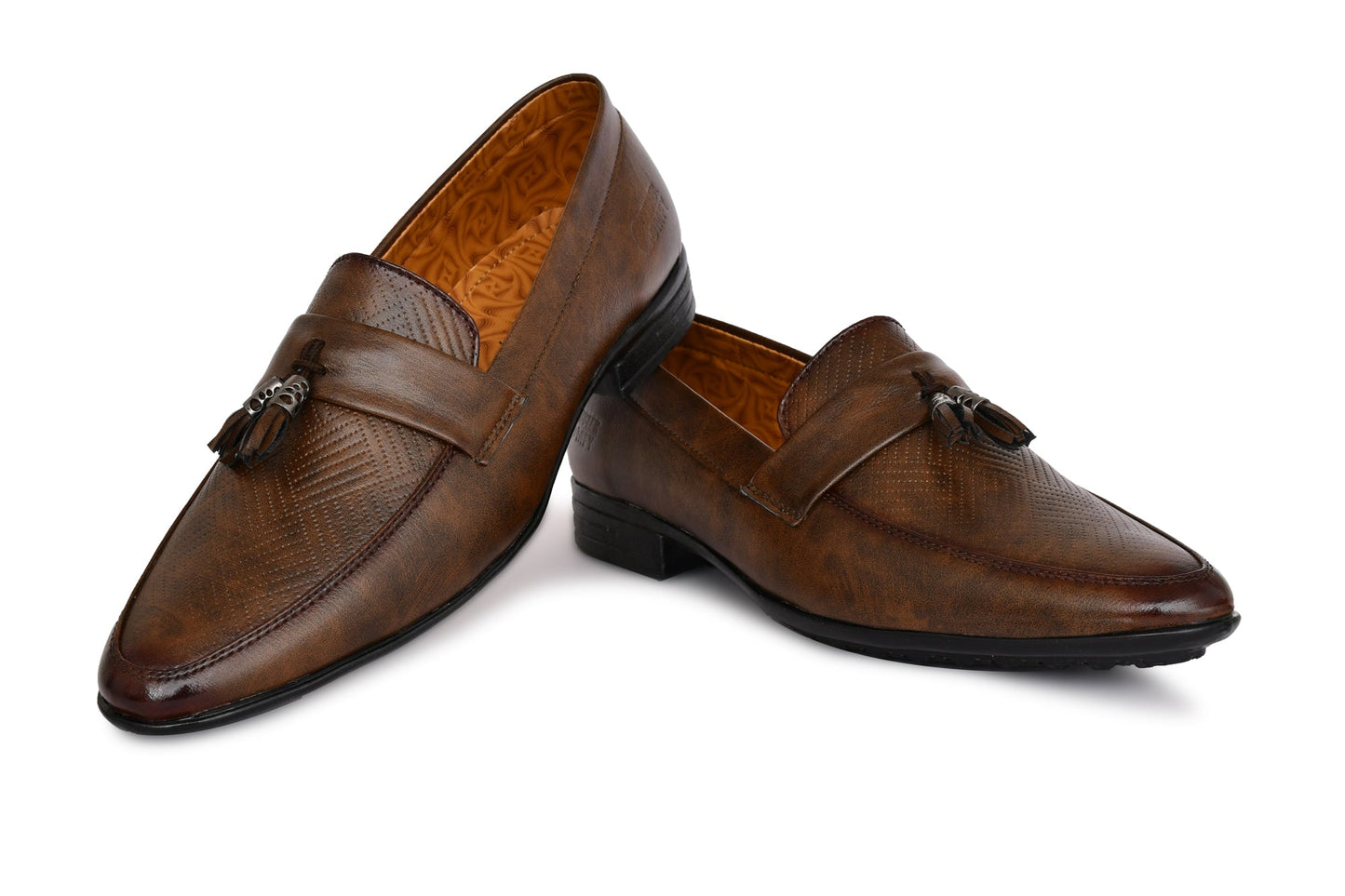 Tussled Loafers for Men with Perforated Pattern  Brown