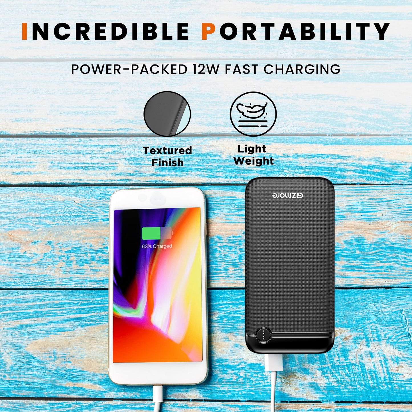 GIZMORE PB20KP4 20000mAh 12W Power Bank With Fast Charging  Dual Output Ports  Dual Input Ports  LED Indicator Lithium Polymer Power Bank for Mobiles Tablets and Digital Camera Black