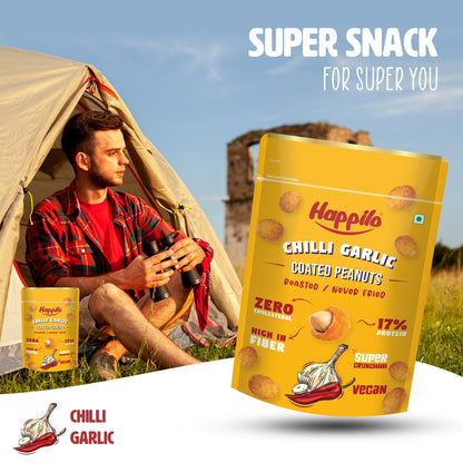 Happilo Premium Super Snack Chili Garlic Peanut150g Crunchy and Nutty High in Protein and Dietary Fibre