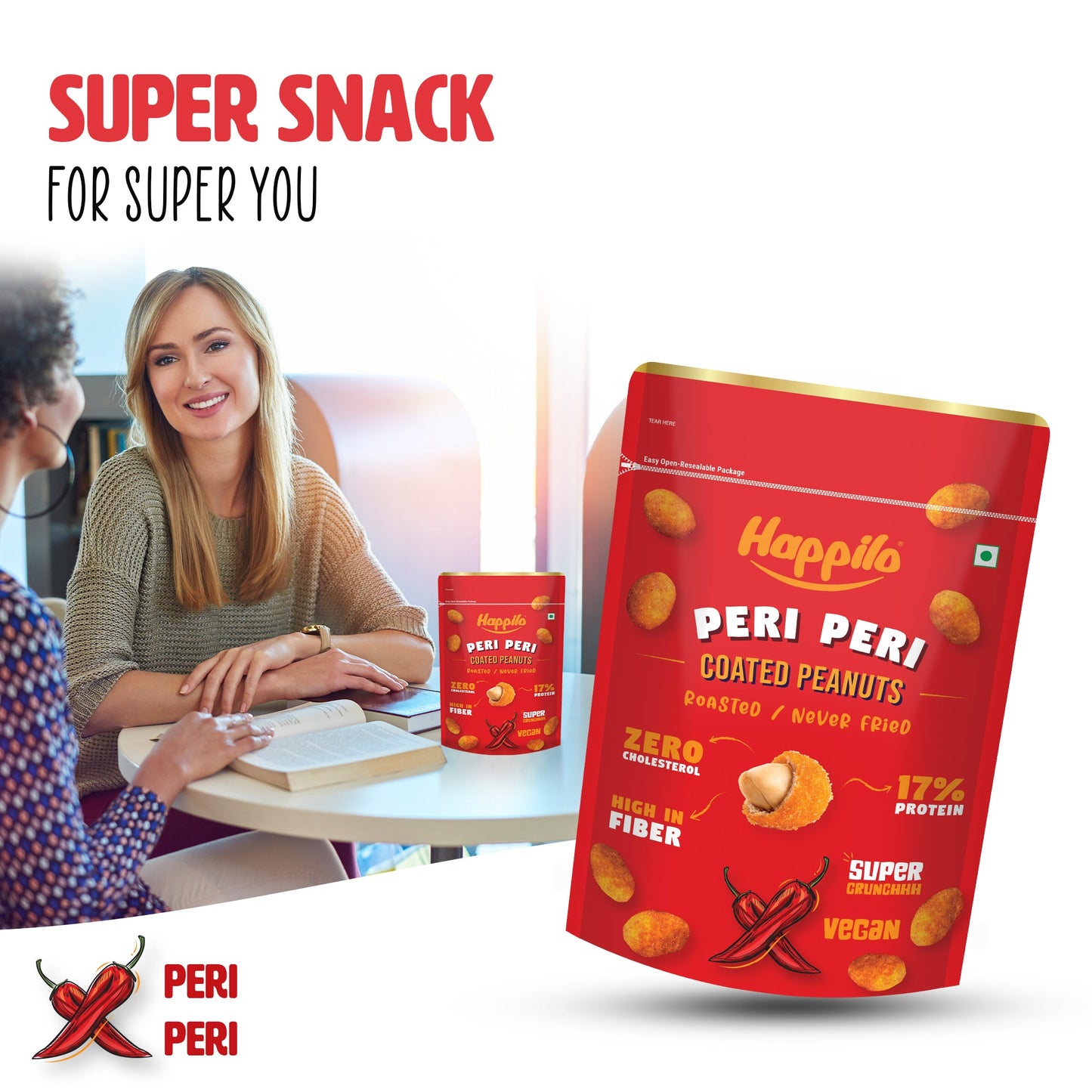 Happilo Premium Super Snack Peri Peri Peanut 150g Crunchy and Nutty High in Protein and Dietary Fibre