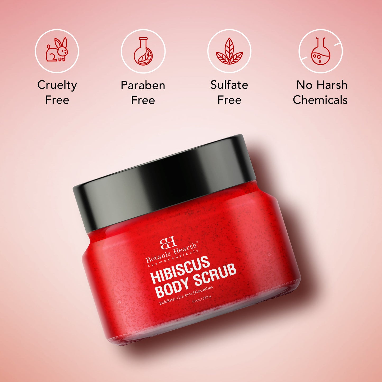 Hibiscus Body Scrub: Exfoliates, brightens, smooths, hydrates skin. For all skin types, body & feet. Unisex, 283g.