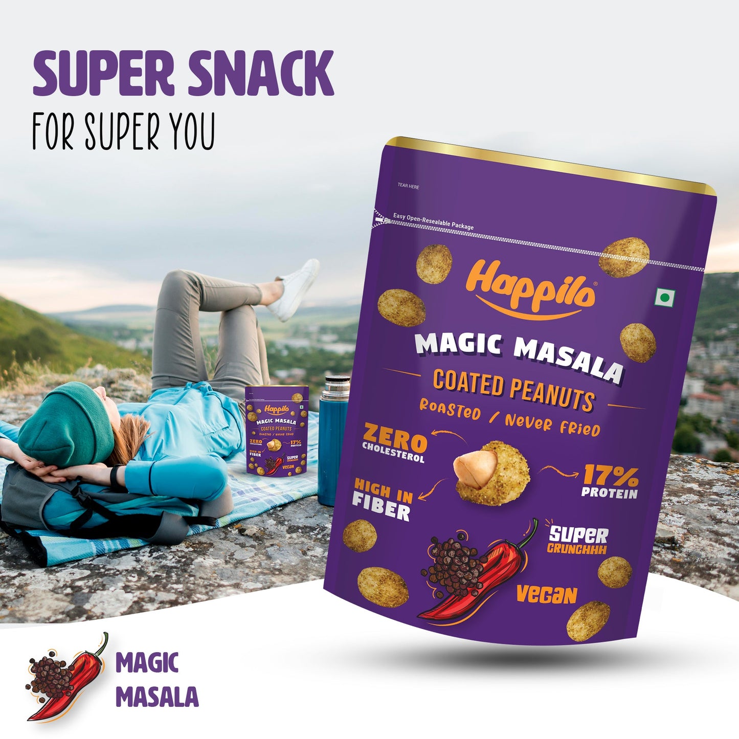 Happilo Premium Super Snack Magic Masala Peanut 150g Crunchy and Nutty High in Protein and Dietary Fibre