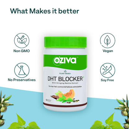 Oziva Plant Based Dht Blocker 60 Capsules Stinging Nettle Beta Sitosterol  Pine Bark Controls Hairfall  Stimulates Follicles Certified Clean  Vegan