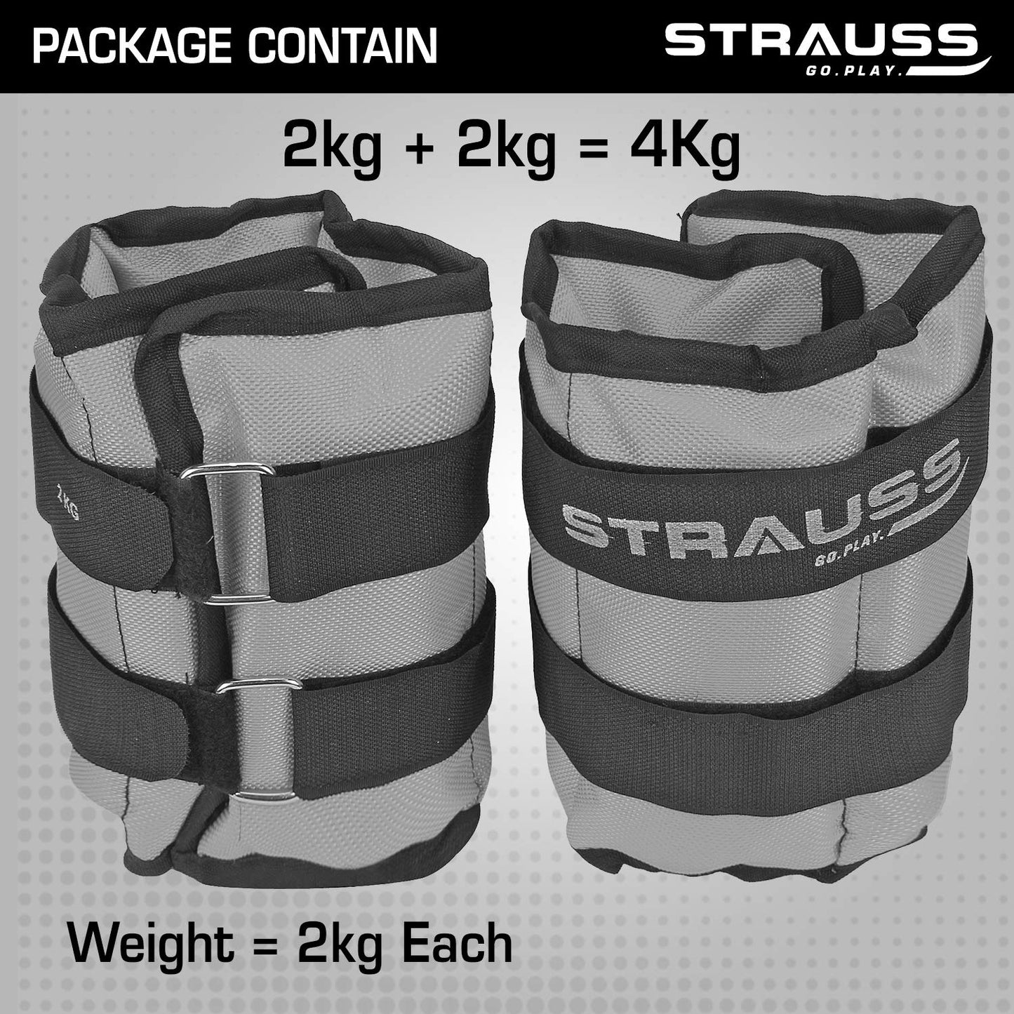 Strauss Adjustable Ankle/Wrist Weights 2KG x 2, ideal for walking, running, jogging, cycling, gym workout, strength training. Easy to use.