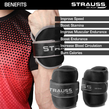 Strauss Ankle Weight-0.5 Kg- Black Pair Round Belt