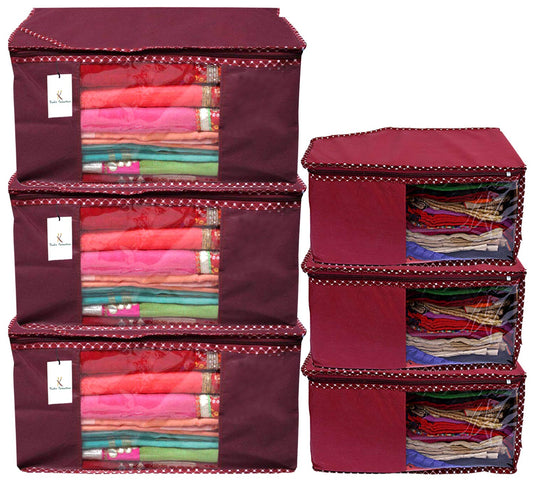 Kuber Industries Clothes Organizer Pack of 6 - Storage for Saree, Shirts, Salwar Kameez, Lehenga - Dress Organizer with Zip Maroon