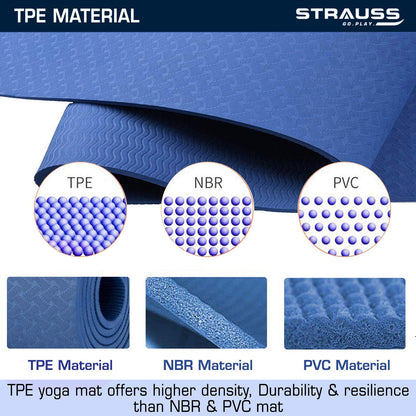 Strauss Yoga Mats for Women  Eco-Friendly mat for Men  Exercise mat for Home Workout Pilates Gym mat Anti Slip Fitness mat  Yoga Mat for Kids Cushioned Yoga mat with Carry Bag 6mm Blue