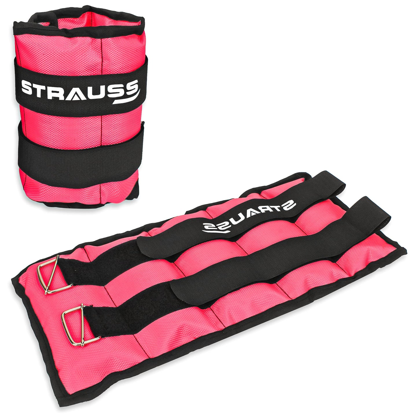 Strauss Adjustable Ankle/Wrist Weights 1.5KG x2 for Walking, Running, Jogging, Cycling, Gym, Strength Training. Easy to use. Pink.