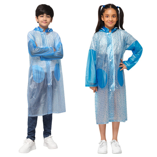 THE CLOWNFISH Drench Dew Series Unisex Kids Waterproof Single Layer PVC LongcoatRaincoat with Adjustable Hood. Age-6-7 Years Sky Blue