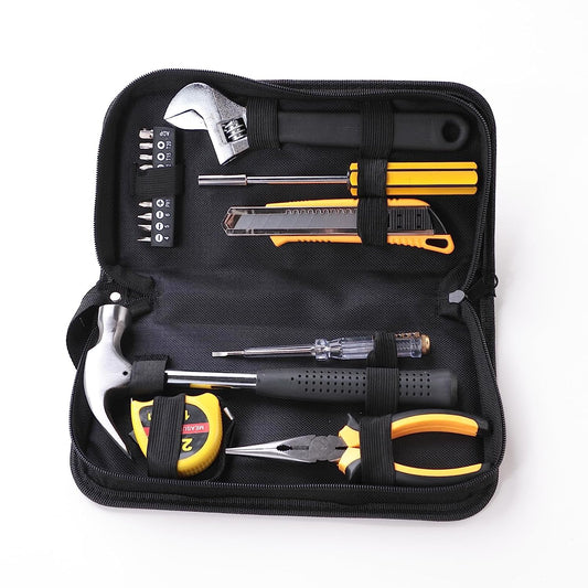 Cheston 18 Piece DIY Hand Tool Set: Steel Alloy Screwdriver, Wrench, Hammer, Tape, Plier. Essential Kit for Home Repairs.