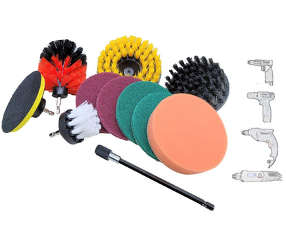 Cheston 10 Pcs Electric Drill Brush Scrubber Kit for Floor, Bathroom, Tile, Car, Bike, Grout, Shower, Kitchen with 10 Accessories