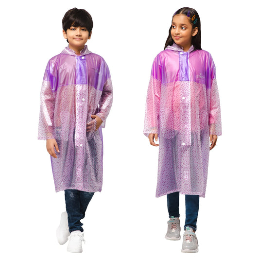 THE CLOWNFISH Misty Magic Series Unisex Kids Waterproof Single Layer PVC LongcoatRaincoat with Adjustable Hood. Age-3-4 Years Purple