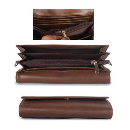 THE CLOWNFISH Ivana Series Womens Wallet Clutch Ladies Purse Sling Bag with multiple card slots Brown