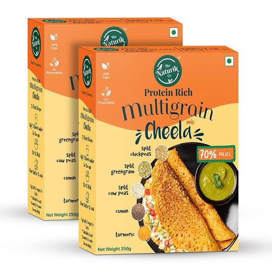 The Naturik Co Multigrain Cheela Mix - 250g each Pack of 2 Ready to Cook ChillaDosa for Healthy Breakfast 70 Pulses 20 Protein Anytime Snack for Kids and Family