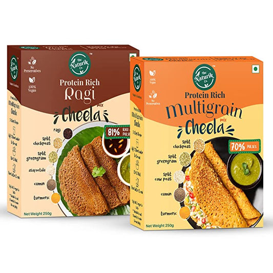 Ragi Millets and Multigrain Cheela Mix Combo - 250g each Pack of 2 Protein Rich Ready to Cook ChillaDosa for Healthy Breakfast 20 Protein Anytime Snack for Kids and Family